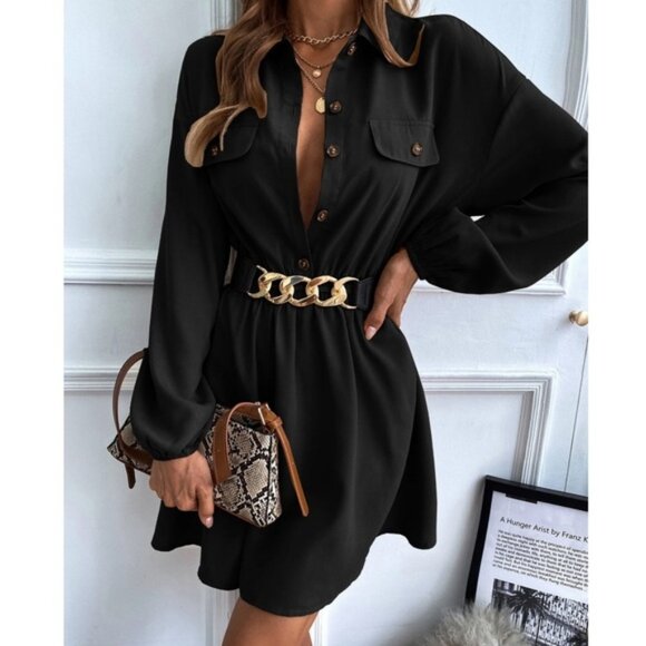 Classic Button Bishop Sleeve Oversized Shirt Dress - Picture 1 of 11